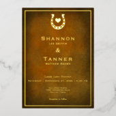 Invitation En Aluminium Western Rustic Horseshoe Coeur Brown or Mariage (Recto)