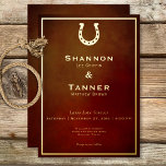 Invitation En Aluminium Western Rustic Horseshoe Mariage Bourgogne et or<br><div class="desc">Saddle-up pour une fête comme personne d'autre avec notre magnifique invitation rustique bordeaux-brun cuir-look. Inspirée par le charme sauvage du Far West, cette invitation est parfaite pour les couples qui souhaitent ajouter une touche de fantaisie à leur journée spéciale. Chaque invitation comporte un cadre flottant en feuille d'or et un...</div>