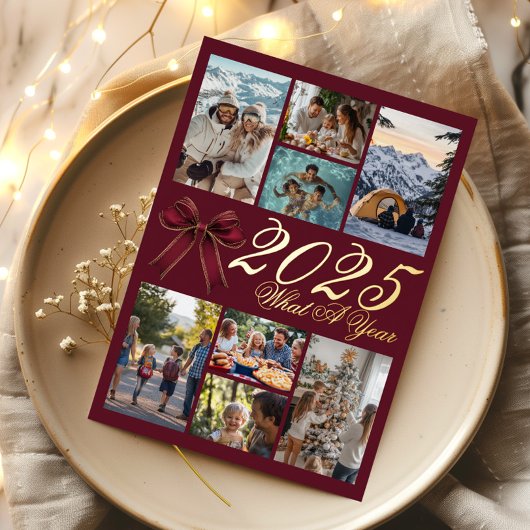 Invitation En Aluminium What A Year Photo Collage Wine Red Christmas Card