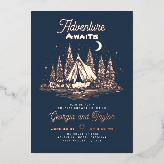 Invitation En Aluminium Whimsical Camping Couples Shower Adventure Awaits (Recto)