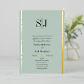 Invitation En Aluminium Whimsical Earth Tone Blue Gold Monogram Mariage (Debout devant)