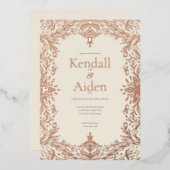 Invitation En Aluminium Whimsical et élégant Rose Mariage Gold Foil (Recto/Verso)