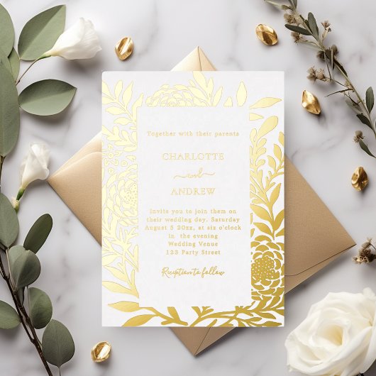 Invitation En Aluminium White gold botanical luxury wedding