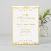 Invitation En Aluminium White Gold Elegant Swirl 50ème anniversaire Mariag (Debout devant)