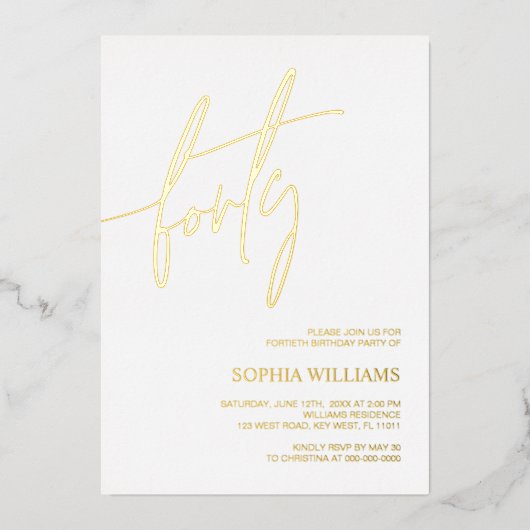 Invitation En Aluminium White & Gold Minimalist 40e anniversaire (Recto)