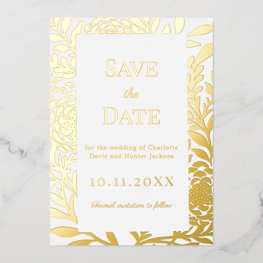 Invitation En Aluminium White gold wedding Save the Date foil card (Recto)