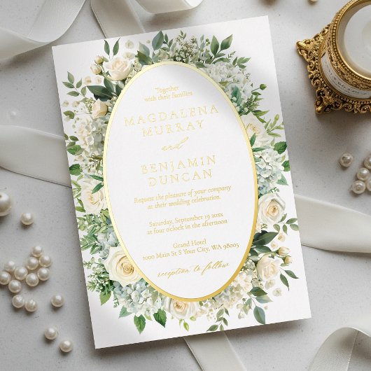 Invitation En Aluminium White Hydrangeas and Roses Floral Frame Wedding