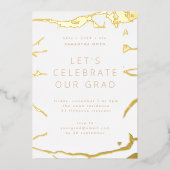 Invitation En Aluminium White Modern Graduation Party Gold Marble (Recto)