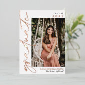 Invitation En Aluminium White Rose Gold Calligraphie Photo Graduation Foil (Debout devant)