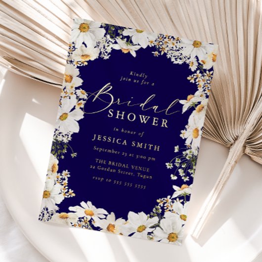 Invitation En Aluminium White Spring Floral & Navy Bridal Shower Gold
