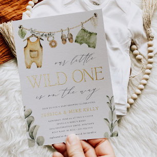 Invitation En Aluminium Wild One Baby-Shawer Nuetre Bohème Safari