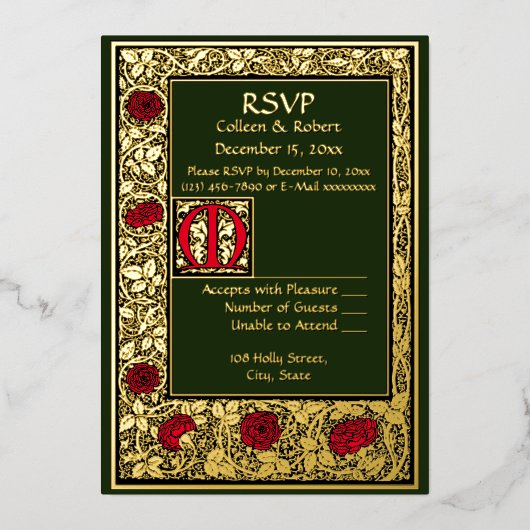 Invitation En Aluminium William Morris Kelmscott Press Floral Rose RSVP (Recto)