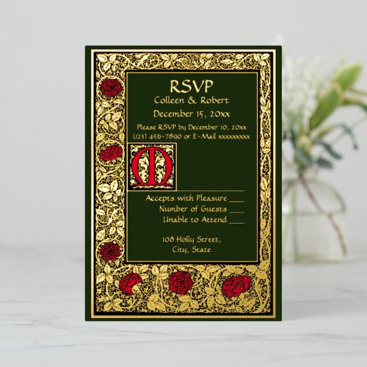 Invitation En Aluminium William Morris Kelmscott Press Floral Rose RSVP (Debout devant)