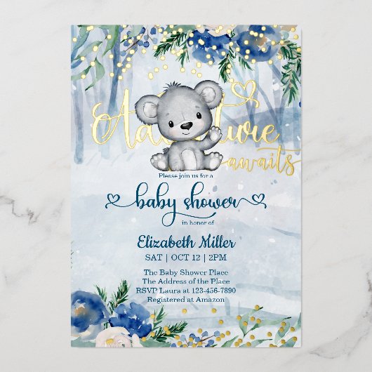 Invitation En Aluminium Winter Adventure Attend le Baby shower Ours Polair (Recto)