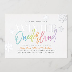 Invitation En Aluminium Winter ONEderland 1er Anniversaire Arc-en-ciel