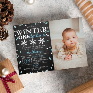 Invitation En Aluminium Winter ONEderland 1er anniversaire Photo Réaliste