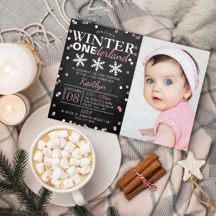 Invitation En Aluminium Winter ONEderland 1er anniversaire Photo Réel
