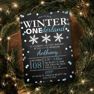 Invitation En Aluminium Winter ONEderland 1er anniversaire réel