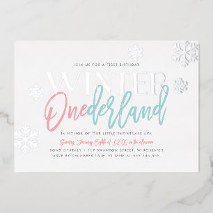 Invitation En Aluminium Winter ONEderland 1er Anniversaire Rose Bleu Argen