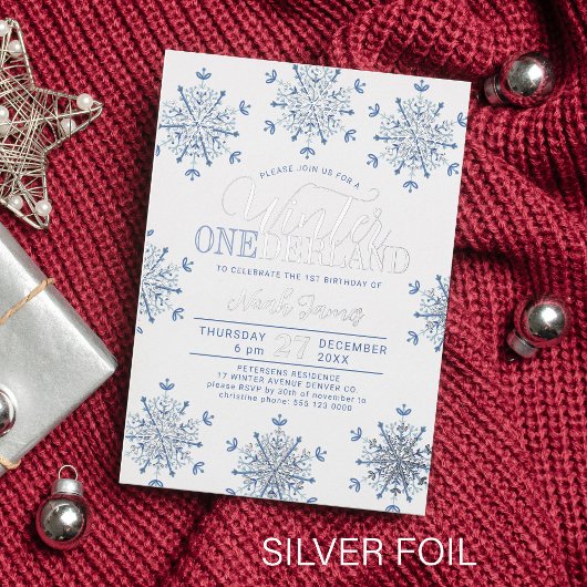 Invitation En Aluminium Winter Onederland silver blue boy first birthday