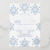 Invitation En Aluminium Winter Onederland silver blue boy first birthday (Recto)