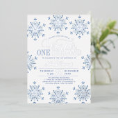 Invitation En Aluminium Winter Onederland silver blue boy first birthday (Debout devant)