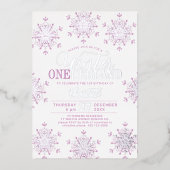 Invitation En Aluminium Winter Onederland silver pink girl first birthday (Recto)