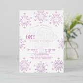 Invitation En Aluminium Winter Onederland silver pink girl first birthday (Debout devant)