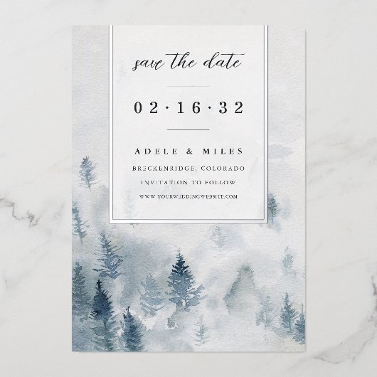 Invitation En Aluminium Winter Reverie | Forêt d'aquarelle Enregistrer la  (Recto)