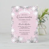 Invitation En Aluminium Winter Snowflake Pink Silver Quinceanera (Debout devant)