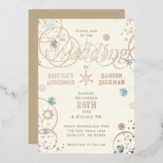 Invitation En Aluminium Winter Wonderland Ivory Blue Snowflake Mariage (Recto/Verso)