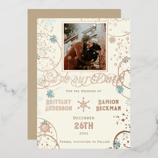 Invitation En Aluminium Winter Wonderland Ivory Snow Photo Enregistrer la (Recto/Verso)
