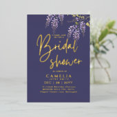 Invitation En Aluminium Wisteria Gold Foil Purple FÊTE DES MARIÉES QR Code (Debout devant)