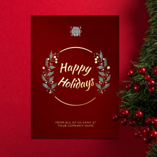 Invitation En Aluminium Wreath Burgundy Business Holidays Gold Foil Card