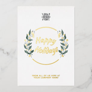 Invitation En Aluminium Wreath Business Happy Holidays Real Gold Foil Card
