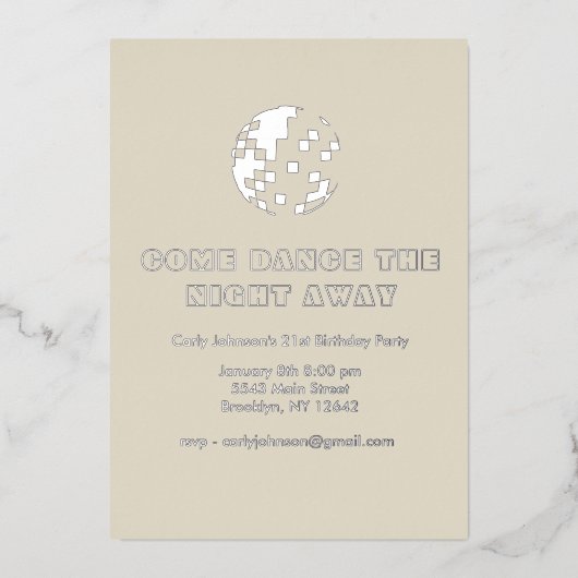 Invitation En Aluminium Y2K Metallic Silver Disco Ball 21ème anniversaire (Recto)