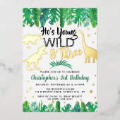 Invitation En Aluminium Young Wild & Three Dinosaur Boys 3e anniversaire R (Recto)