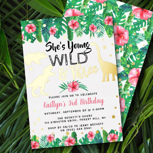 Invitation En Aluminium Young Wild & Three Dinosaur Girls 3e anniversaire