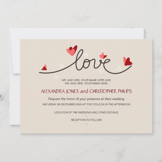 Invitation En amour Mariage texte simple et élégant (Devant)