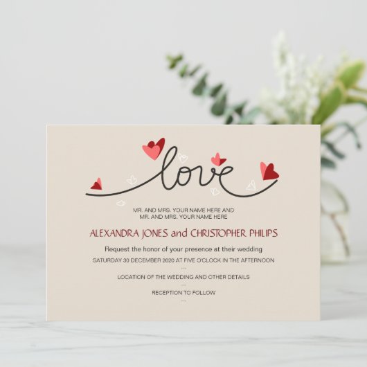 Invitation En amour Mariage texte simple et élégant (Debout devant)