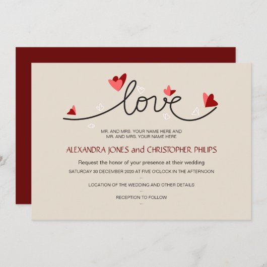 Invitation En amour Mariage texte simple et élégant (Devant / Derrière)