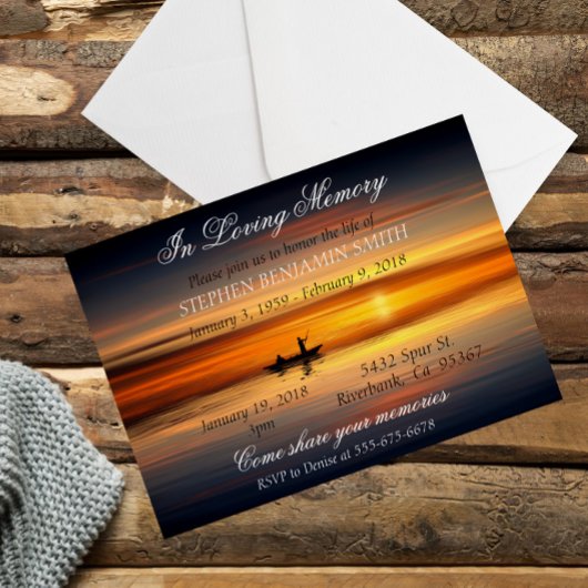 Invitation En amour Memory Memorial Service Sunset Lake