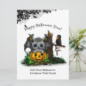 Invitation En attente d'Halloween, Bat mignonne et Corbeau (Debout devant)