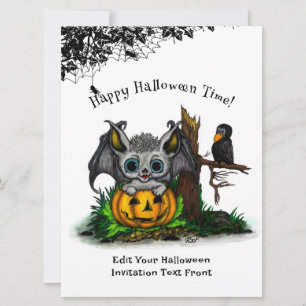 Invitation En attente d'Halloween, Bat mignonne et Corbeau