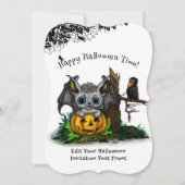 Invitation En attente d'Halloween, Bat mignonne et Corbeau (Devant)