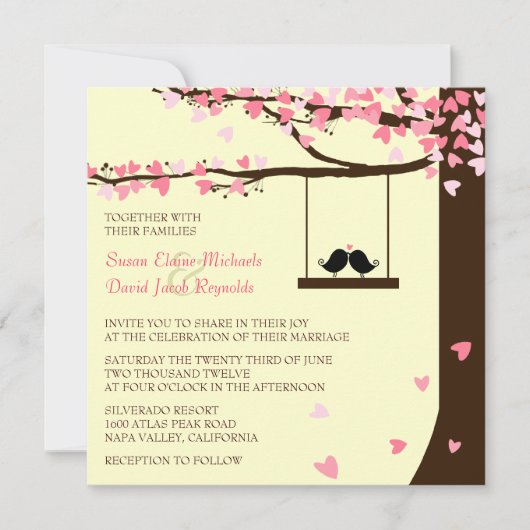 Invitation en baisse de mariage de chêne de coeurs (Devant)