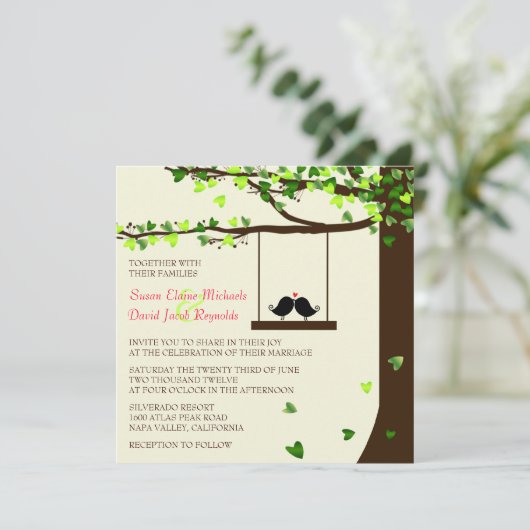 Invitation en baisse de mariage de chêne de coeurs (Debout devant)