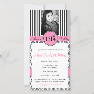 Invitation en bande noire, blanche et rose