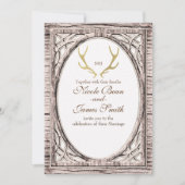 Invitation en bois blanc avec bois de cerf rustiqu (Devant)