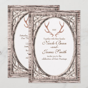 Invitation en bois blanc avec bois de cerf rustiqu